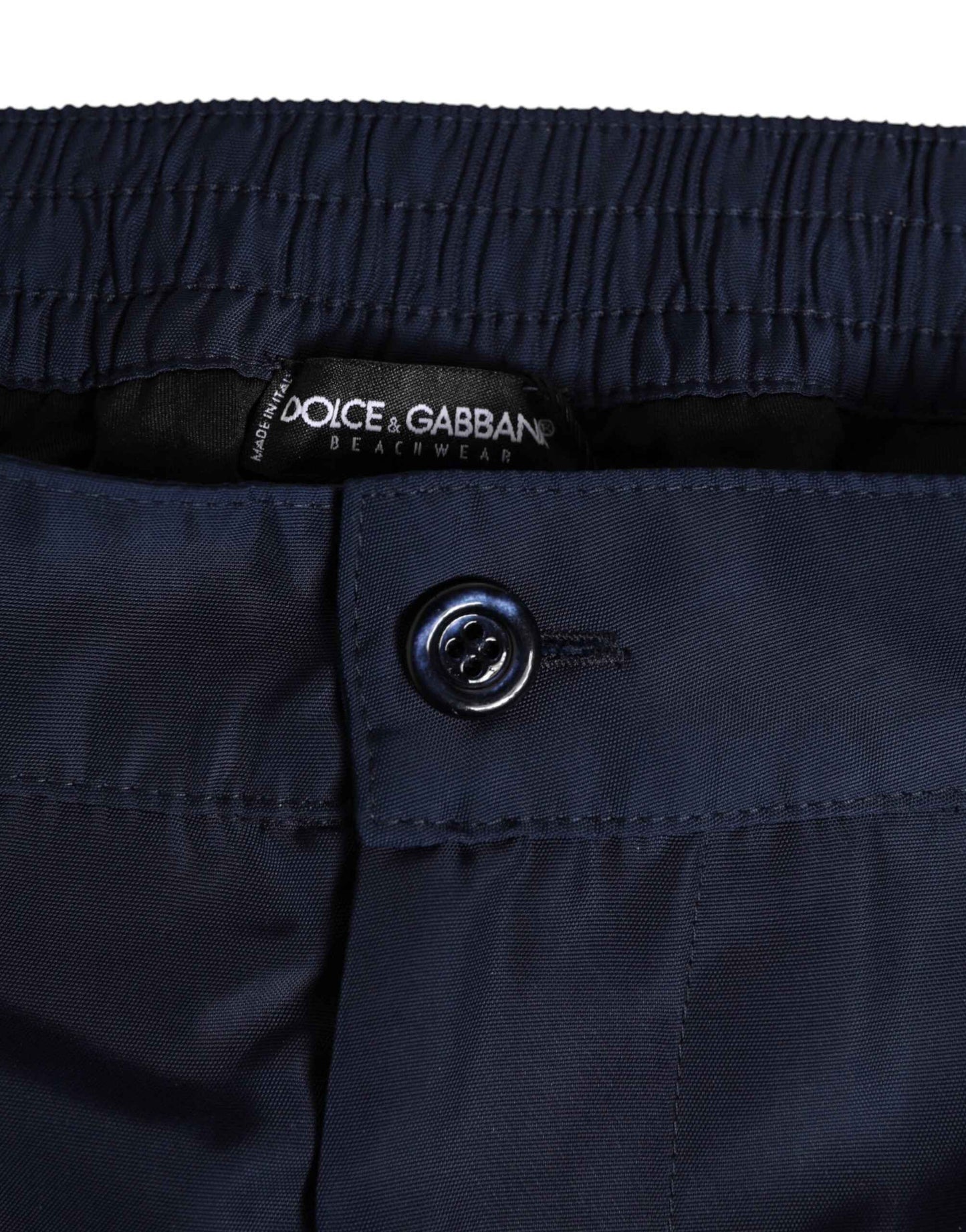 Dolce & Gabbana Navy Blue Polyester Logo Buckle Waist Swimwear