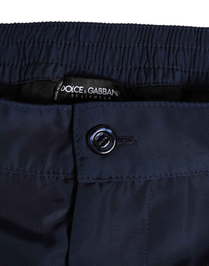 Dolce & Gabbana Navy Blue Polyester Logo Buckle Waist Swimwear