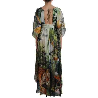 Dolce &amp; Gabbana Multicolor Silk Jungle Print Women Maxi Dress