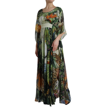 Dolce &amp; Gabbana Multicolor Silk Jungle Print Women Maxi Dress
