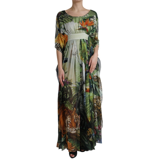 Dolce &amp; Gabbana Multicolor Silk Jungle Print Women Maxi Dress
