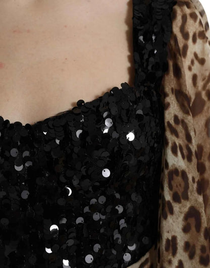 Dolce & Gabbana Leopard Print Silk Sequin Ruffle Maxi Dress by Dolce & Gabbana
