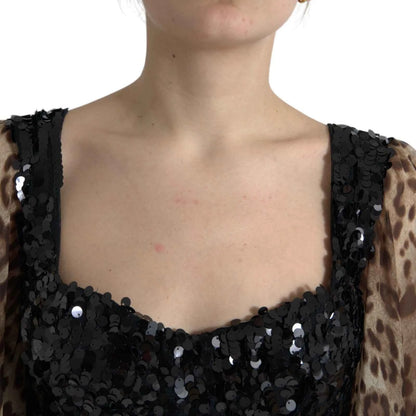 Dolce & Gabbana Leopard Print Silk Sequin Ruffle Maxi Dress by Dolce & Gabbana