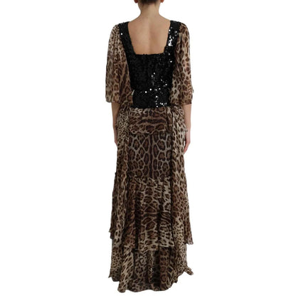 Dolce & Gabbana Leopard Print Silk Sequin Ruffle Maxi Dress by Dolce & Gabbana