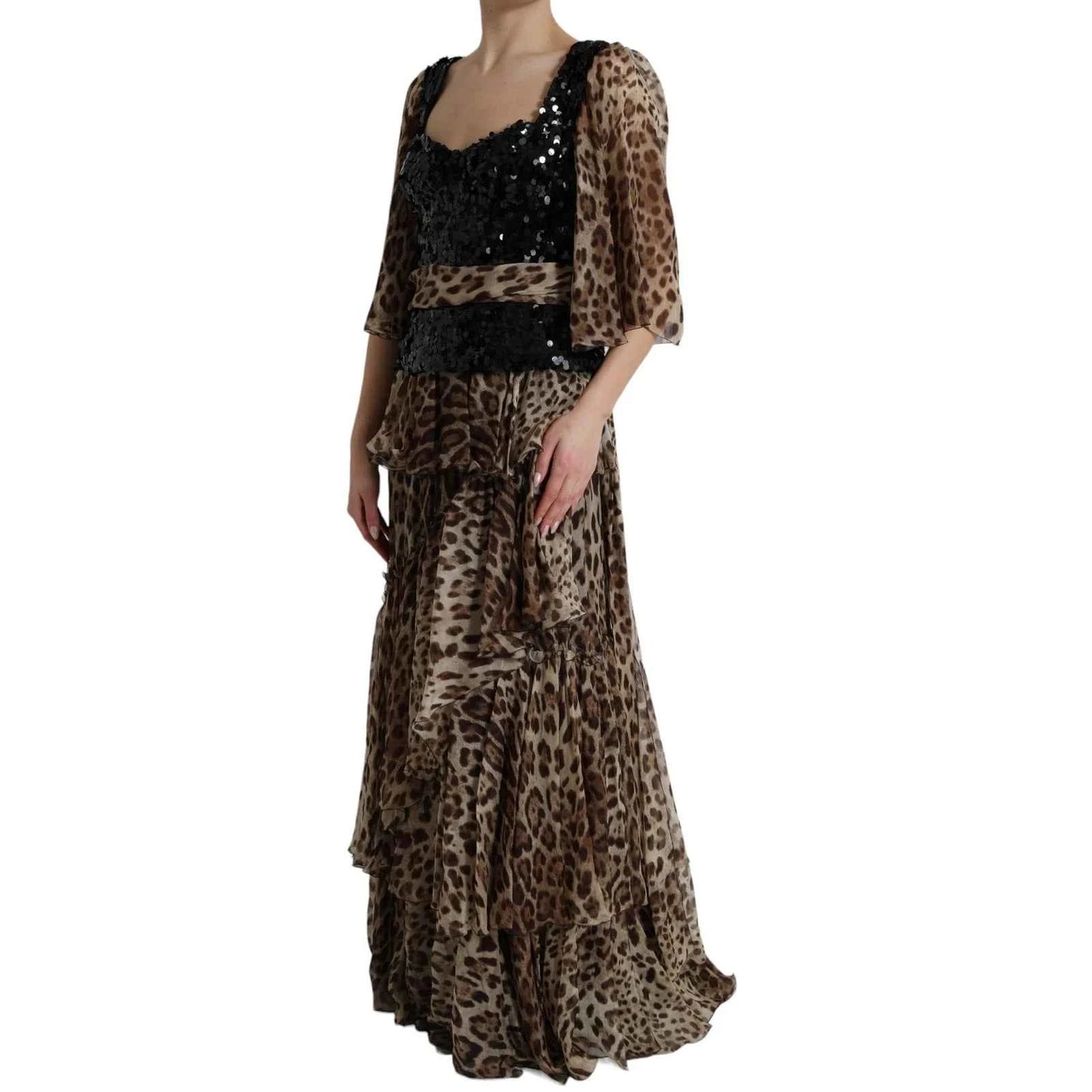 Dolce & Gabbana Leopard Print Silk Sequin Ruffle Maxi Dress by Dolce & Gabbana