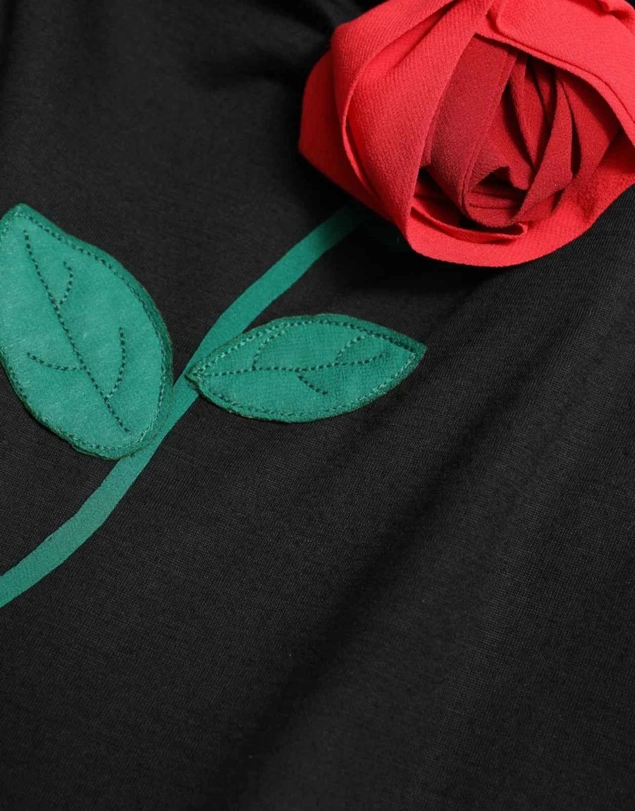 Dolce & Gabbana Black Wool Sleeveless Rose Applique Dress by Dolce & Gabbana