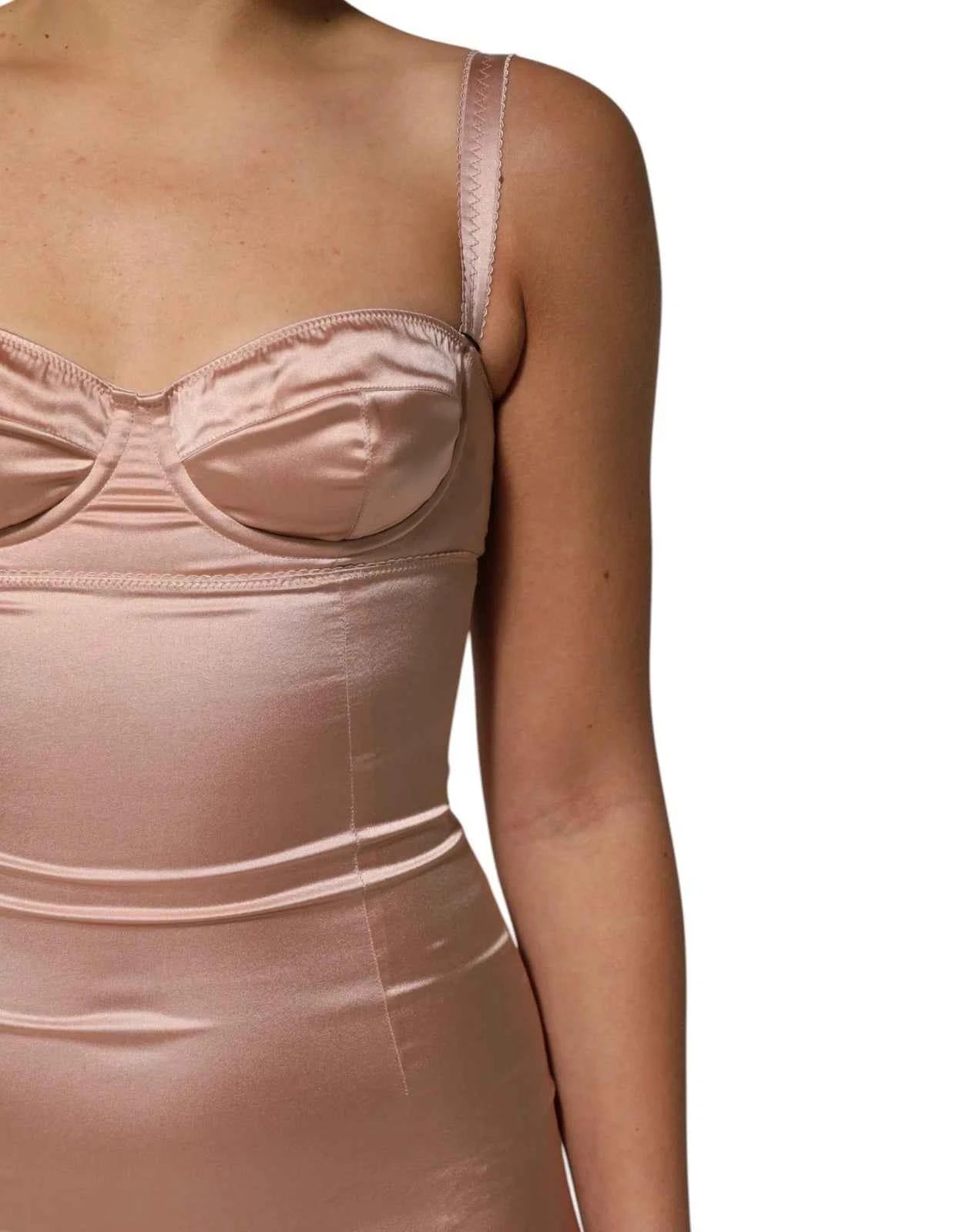 Dolce & Gabbana Blush Pink Silk Satin Bustier Midi Bodycon Dress by Dolce & Gabbana