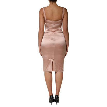Dolce & Gabbana Blush Pink Silk Satin Bustier Midi Bodycon Dress by Dolce & Gabbana