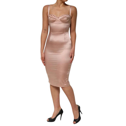 Dolce & Gabbana Blush Pink Silk Satin Bustier Midi Bodycon Dress by Dolce & Gabbana