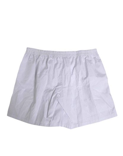 Dolce & Gabbana White Blue Cotton Striped Button Fly Shorts Swimwear by Dolce & Gabbana