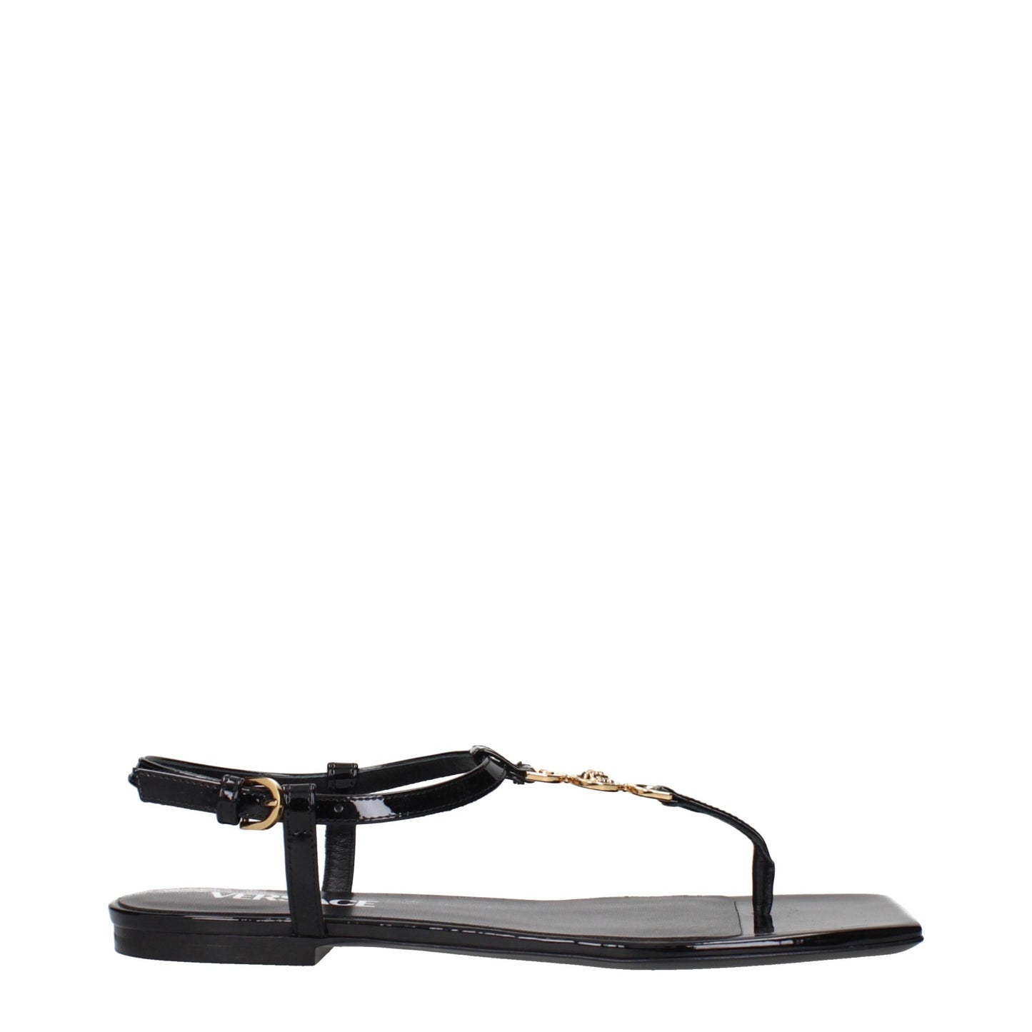 Versace Black Leather Flip Flop Sandals