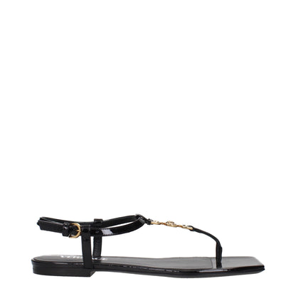 Versace Black Leather Flip Flop Sandals