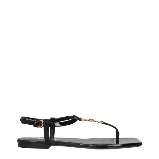Versace Black Leather Flip Flop Sandals