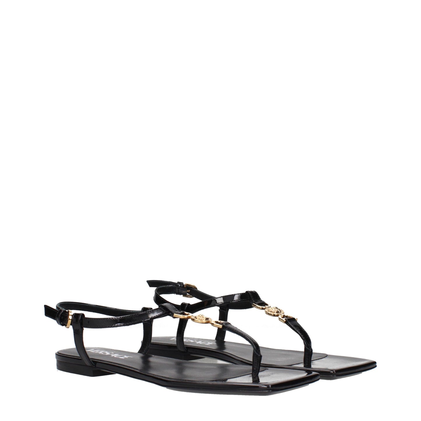 Versace Black Leather Flip Flop Sandals