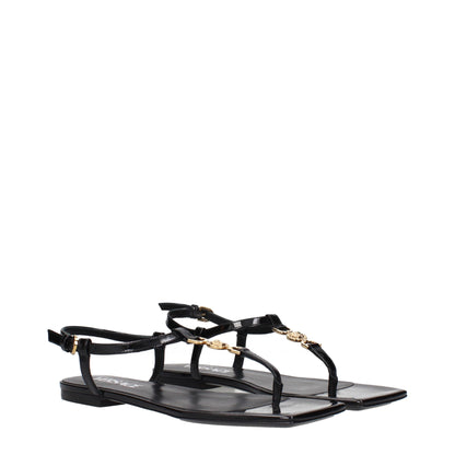 Versace Black Leather Flip Flop Sandals