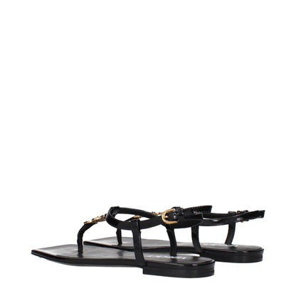 Versace Black Leather Flip Flop Sandals