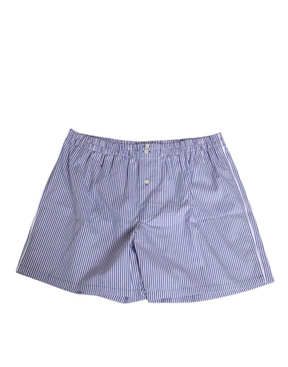 Dolce & Gabbana Blue White Cotton Striped Button Fly Shorts Swimwear by Dolce & Gabbana