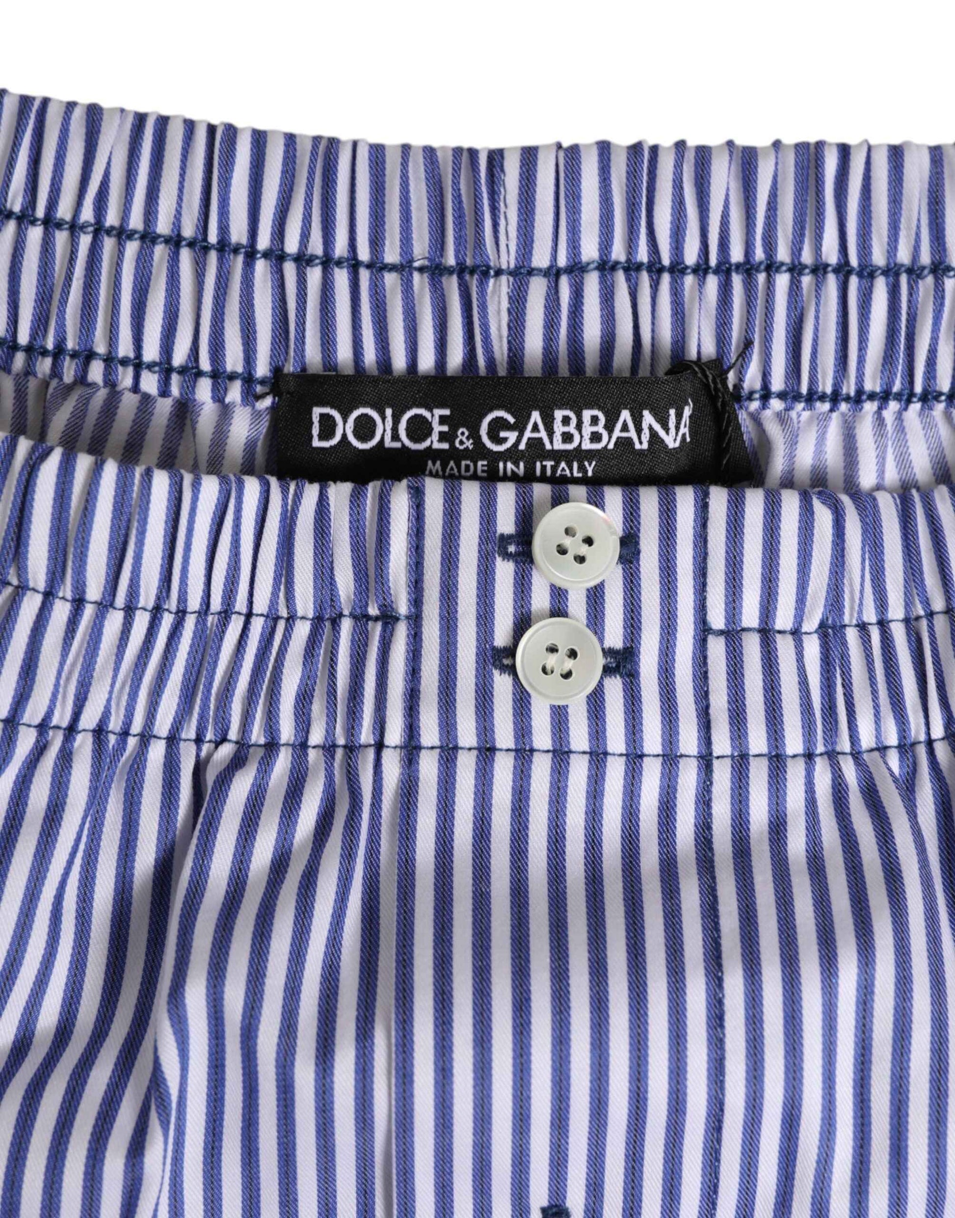 Dolce & Gabbana Blue White Cotton Striped Button Fly Shorts Swimwear by Dolce & Gabbana