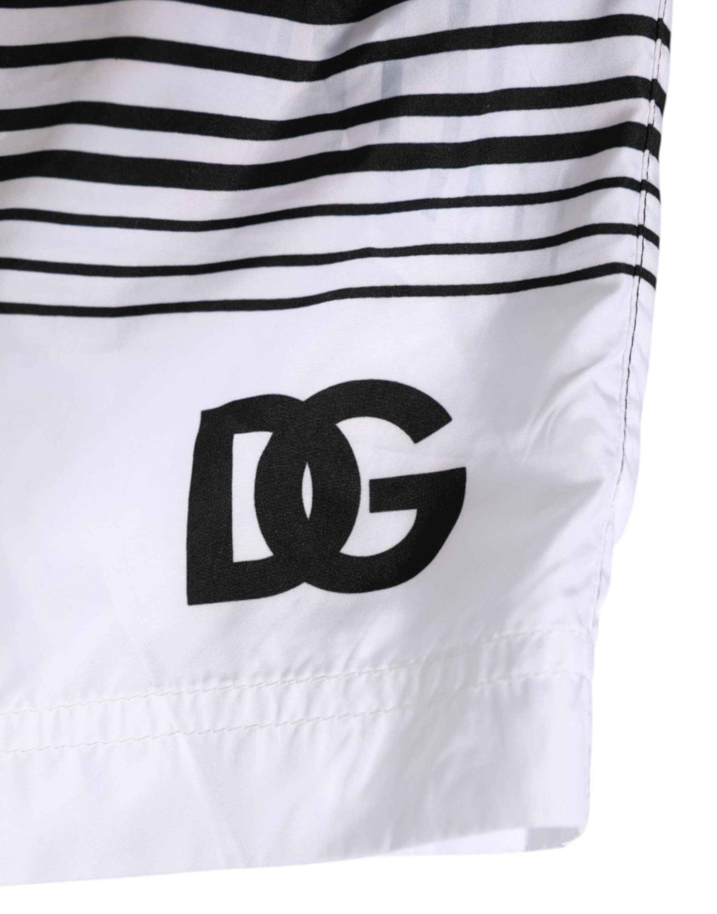 Dolce & Gabbana Black White Striped DG Logo Men Short Swimwear by Dolce & Gabbana