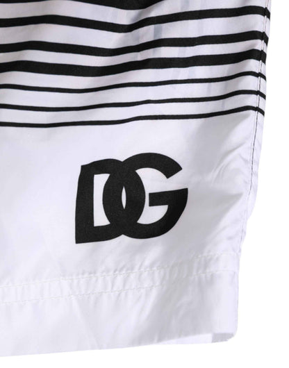 Dolce & Gabbana Black White Striped DG Logo Men Short Swimwear by Dolce & Gabbana