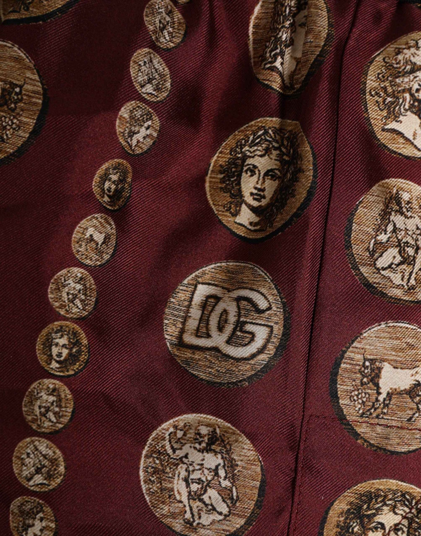 Dolce & Gabbana Burgundy Silk Coin Print Men Boxer Short Swimwear by Dolce & Gabbana