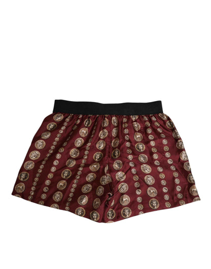 Dolce & Gabbana Burgundy Silk Coin Print Men Boxer Short Swimwear by Dolce & Gabbana