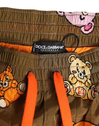 Dolce & Gabbana Brown Multicolor Teddy Bear Men Shorts Swimwear by Dolce & Gabbana