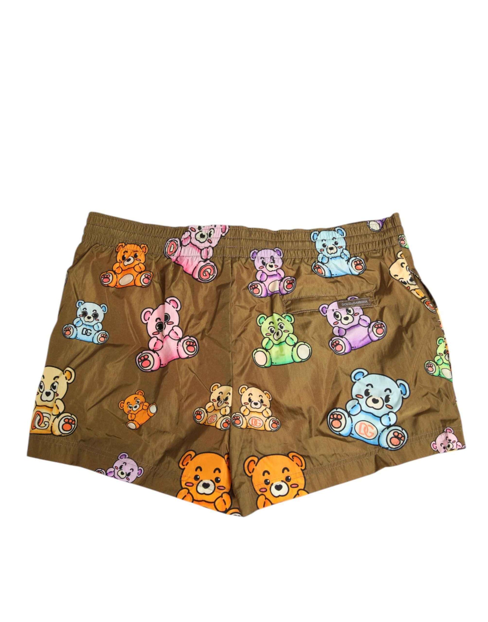Dolce & Gabbana Brown Multicolor Teddy Bear Men Shorts Swimwear by Dolce & Gabbana