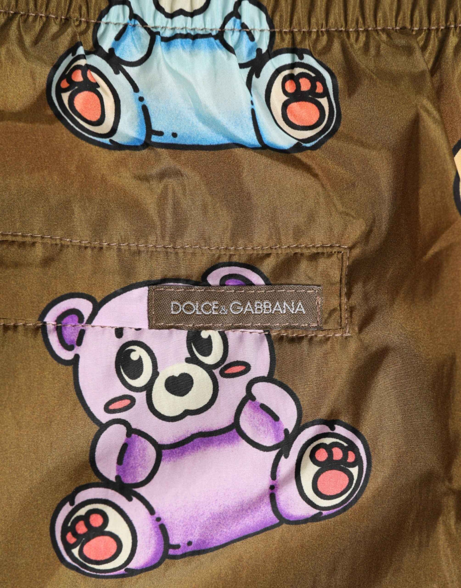 Dolce & Gabbana Brown Multicolor Teddy Bear Men Shorts Swimwear by Dolce & Gabbana