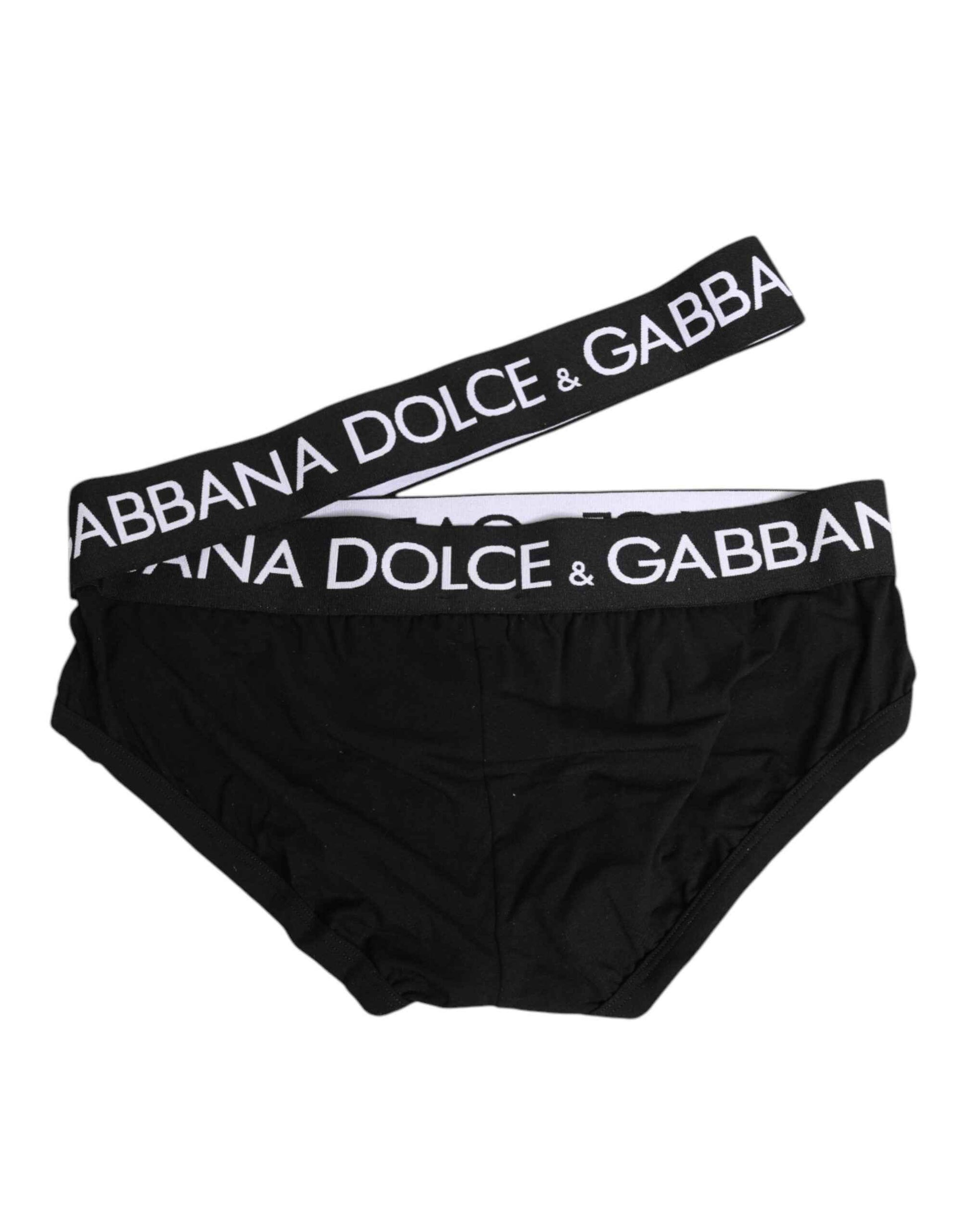 Dolce & Gabbana Black Cotton Elastic Logo Waistband Swimwear by Dolce & Gabbana