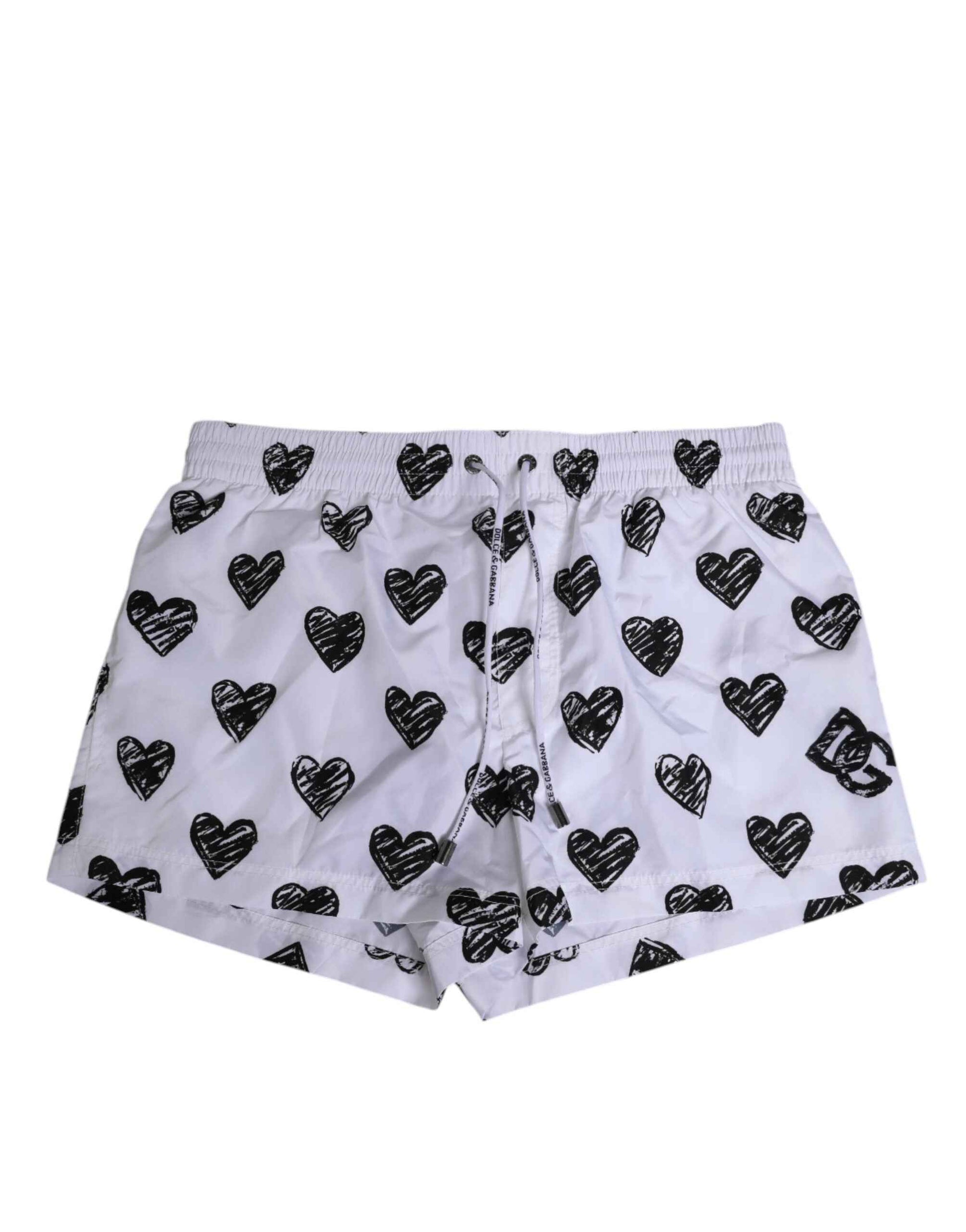 Dolce & Gabbana White Black Heart Print Men Boxer Short Swimwear by Dolce & Gabbana