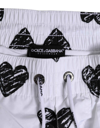 Dolce & Gabbana White Black Heart Print Men Boxer Short Swimwear by Dolce & Gabbana