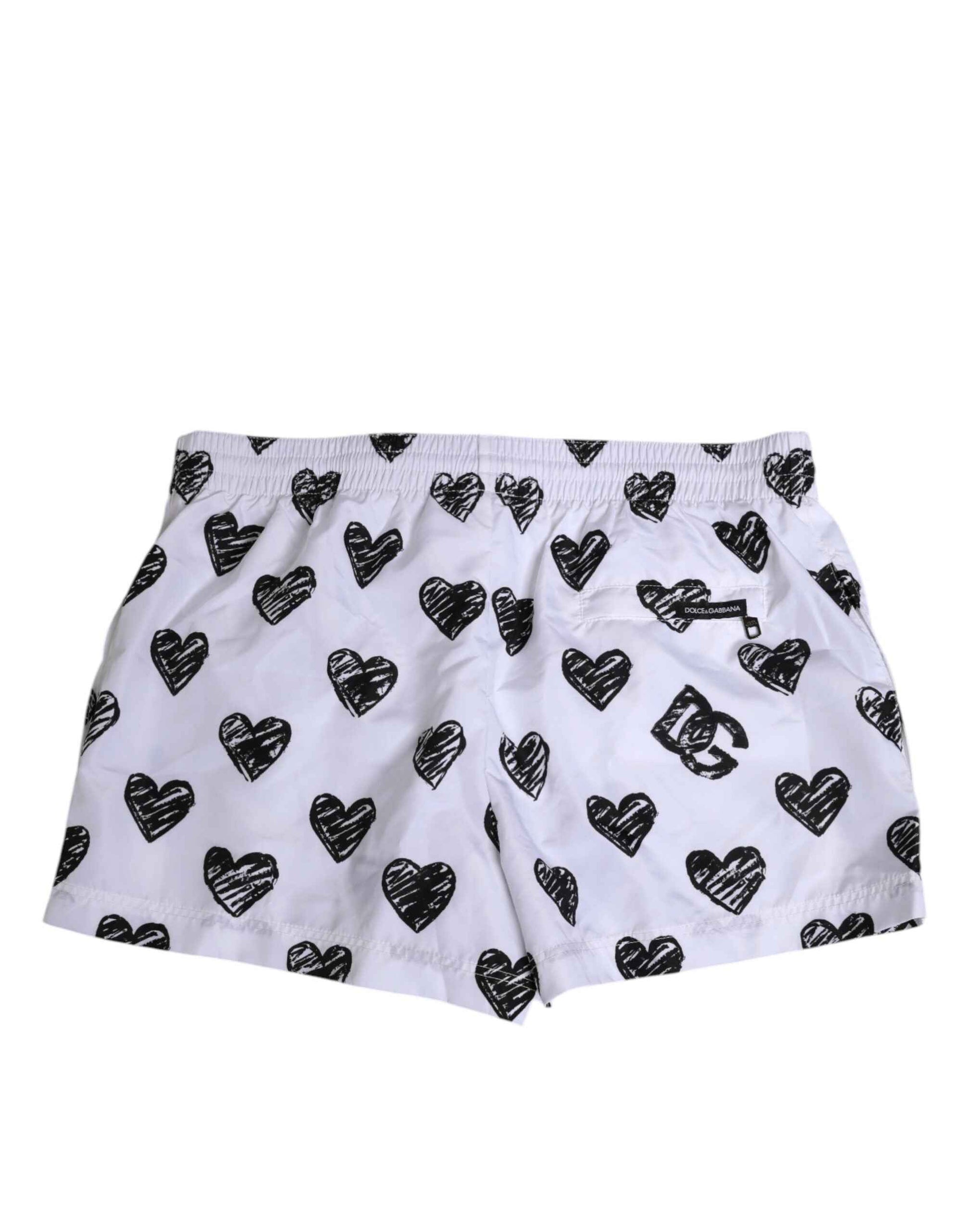 Dolce & Gabbana White Black Heart Print Men Boxer Short Swimwear by Dolce & Gabbana