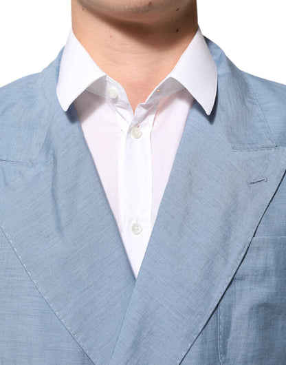 Dolce & Gabbana Light Blue Linen Double Breasted Men Jacket Blazer by Dolce & Gabbana