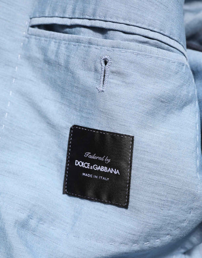 Dolce & Gabbana Light Blue Linen Double Breasted Men Jacket Blazer by Dolce & Gabbana