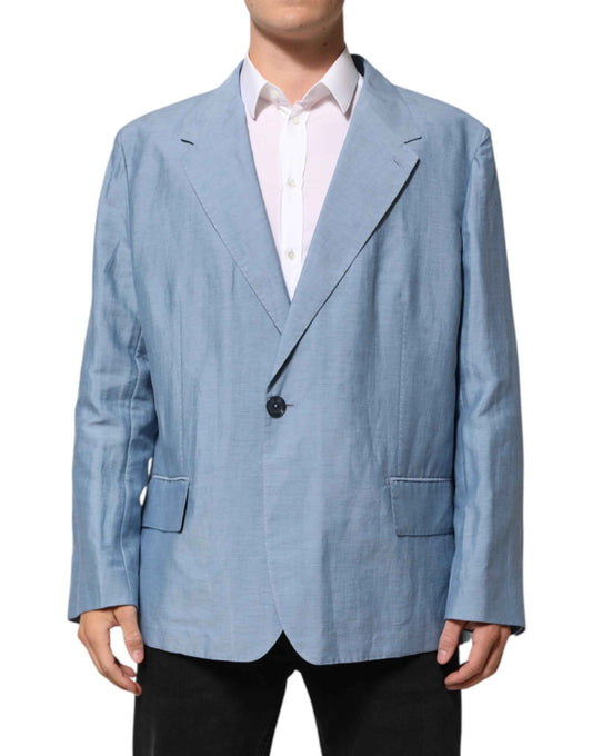 Dolce & Gabbana Light Blue Linen Double Breasted Men Jacket Blazer by Dolce & Gabbana