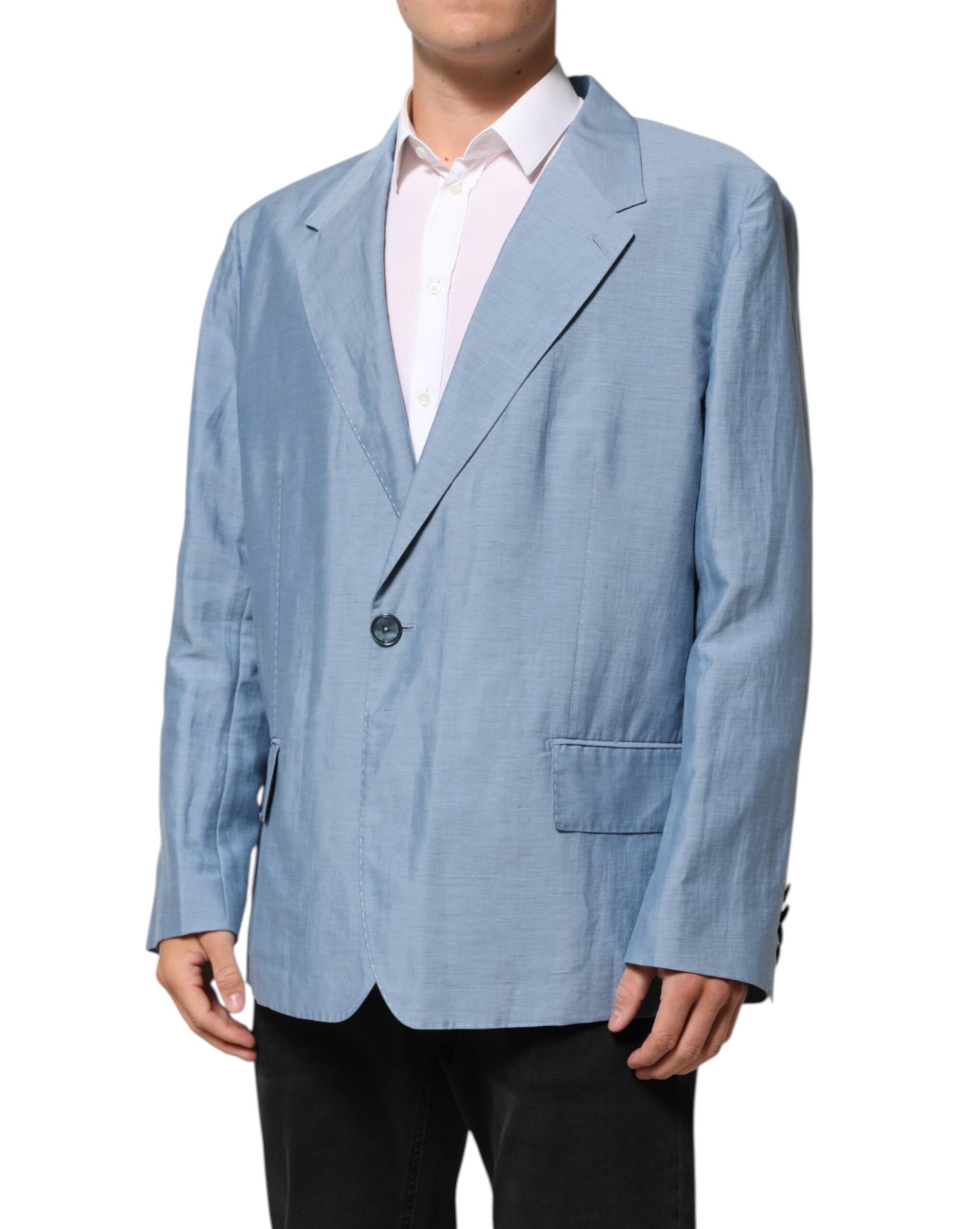 Dolce & Gabbana Light Blue Linen Double Breasted Men Jacket Blazer - from Dolce & Gabbana