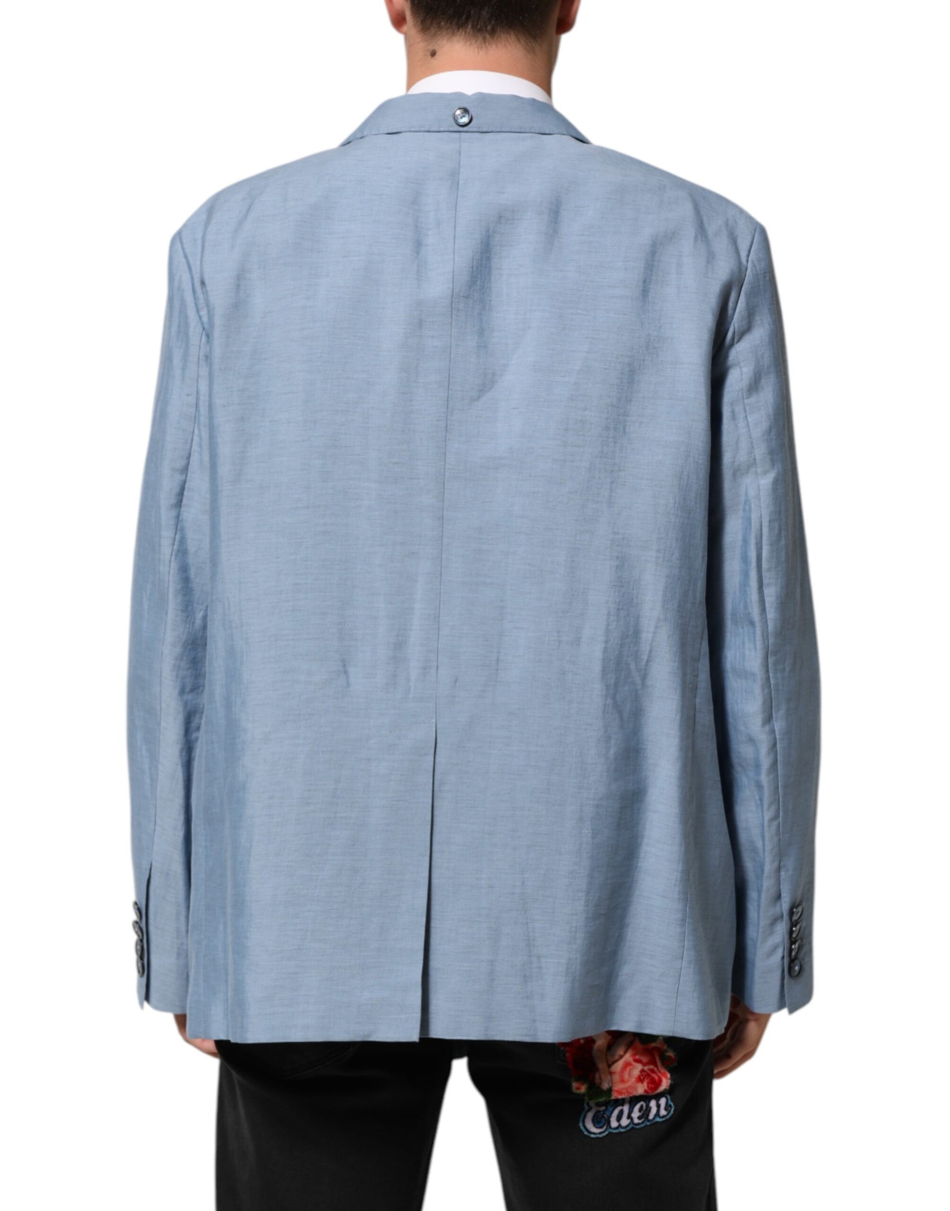 Dolce & Gabbana Light Blue Linen Double Breasted Men Jacket Blazer - from Dolce & Gabbana