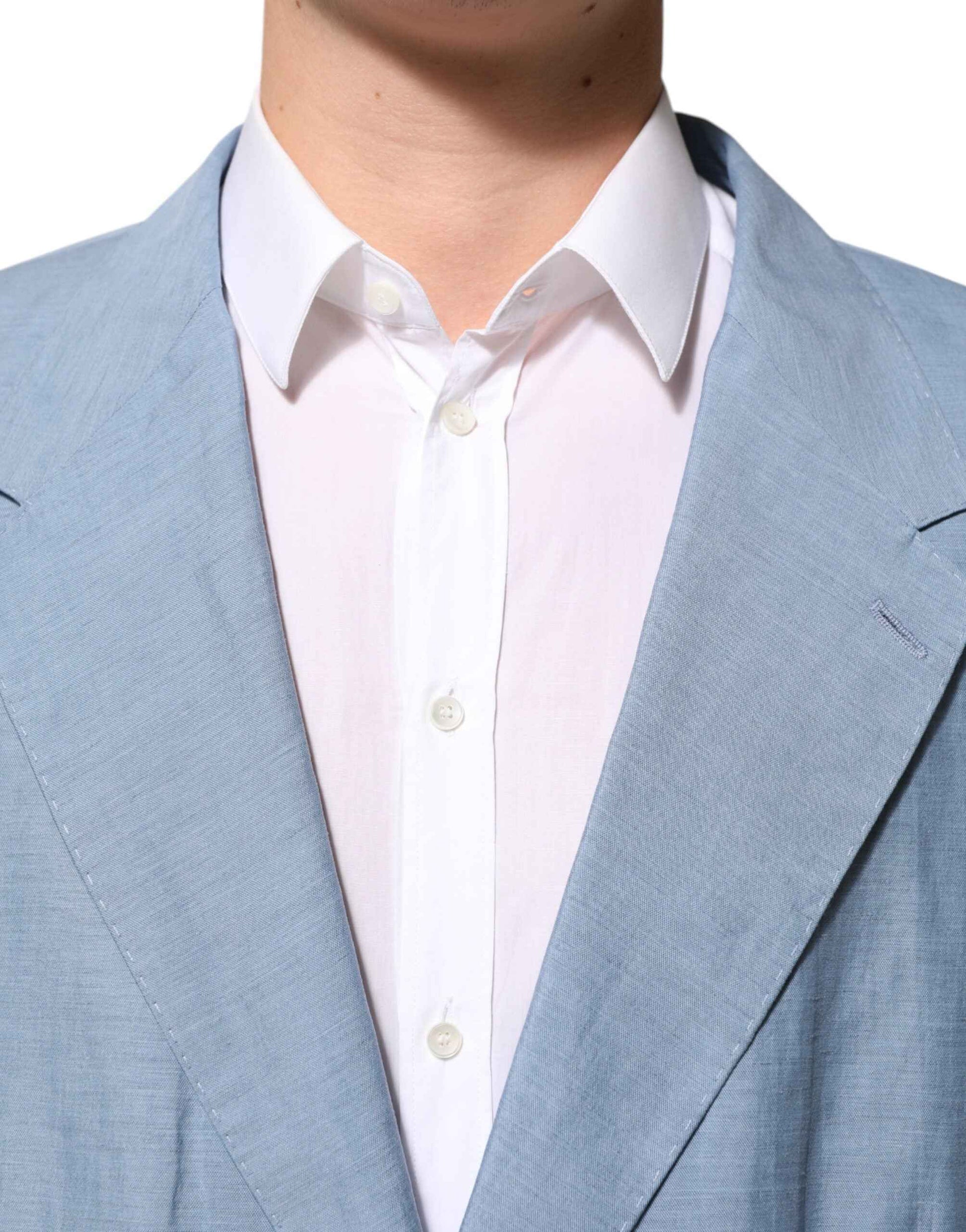 Dolce & Gabbana Light Blue Linen Double Breasted Men Jacket Blazer by Dolce & Gabbana
