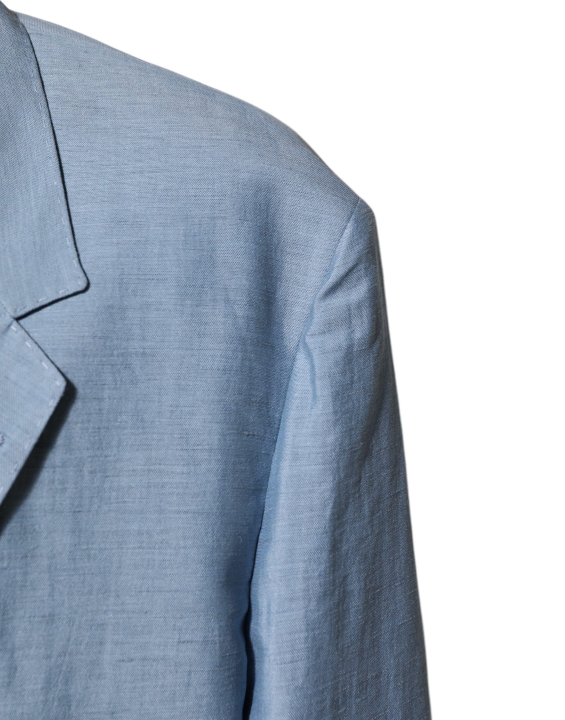 Dolce & Gabbana Light Blue Linen Double Breasted Men Jacket Blazer - from Dolce & Gabbana
