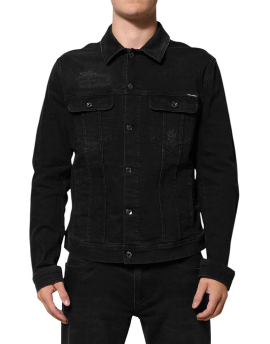 Dolce & Gabbana Black Cotton Denim Stretch Button Up Jacket by Dolce & Gabbana