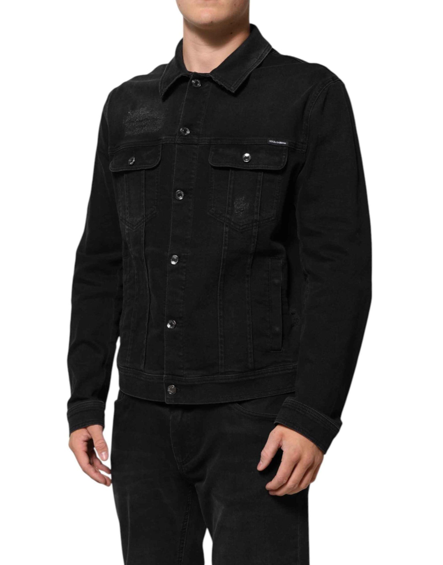 Dolce & Gabbana Black Cotton Denim Stretch Button Up Jacket by Dolce & Gabbana