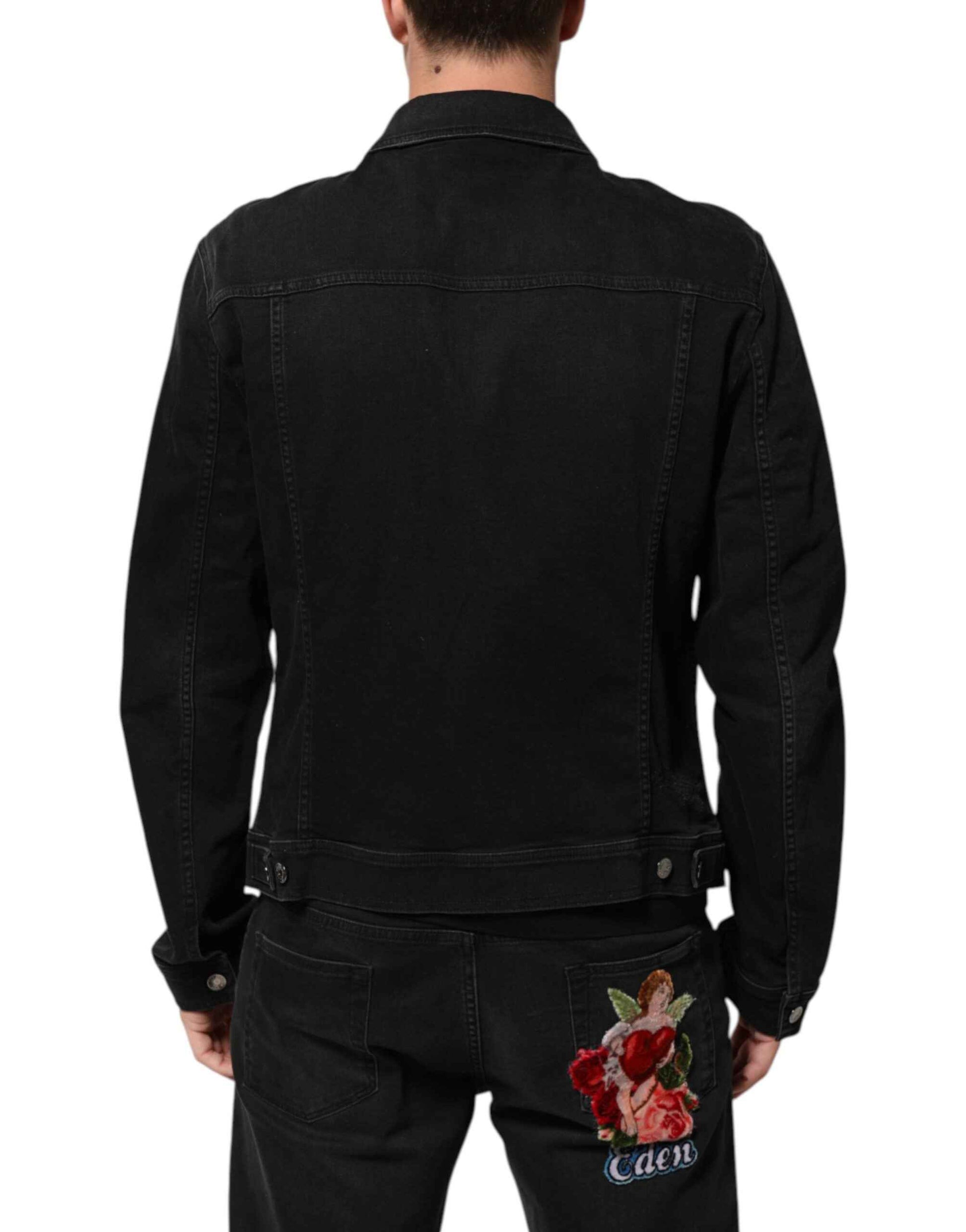Dolce & Gabbana Black Cotton Denim Stretch Button Up Jacket by Dolce & Gabbana