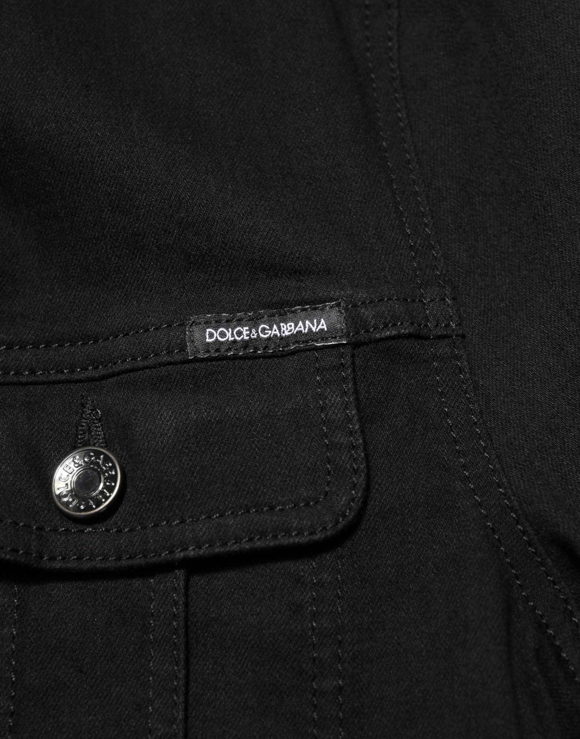 Dolce & Gabbana Black Cotton Denim Stretch Button Up Jacket by Dolce & Gabbana
