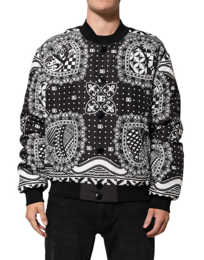 Dolce & Gabbana Black White Bandana Print Bomber Jacket - from Dolce & Gabbana