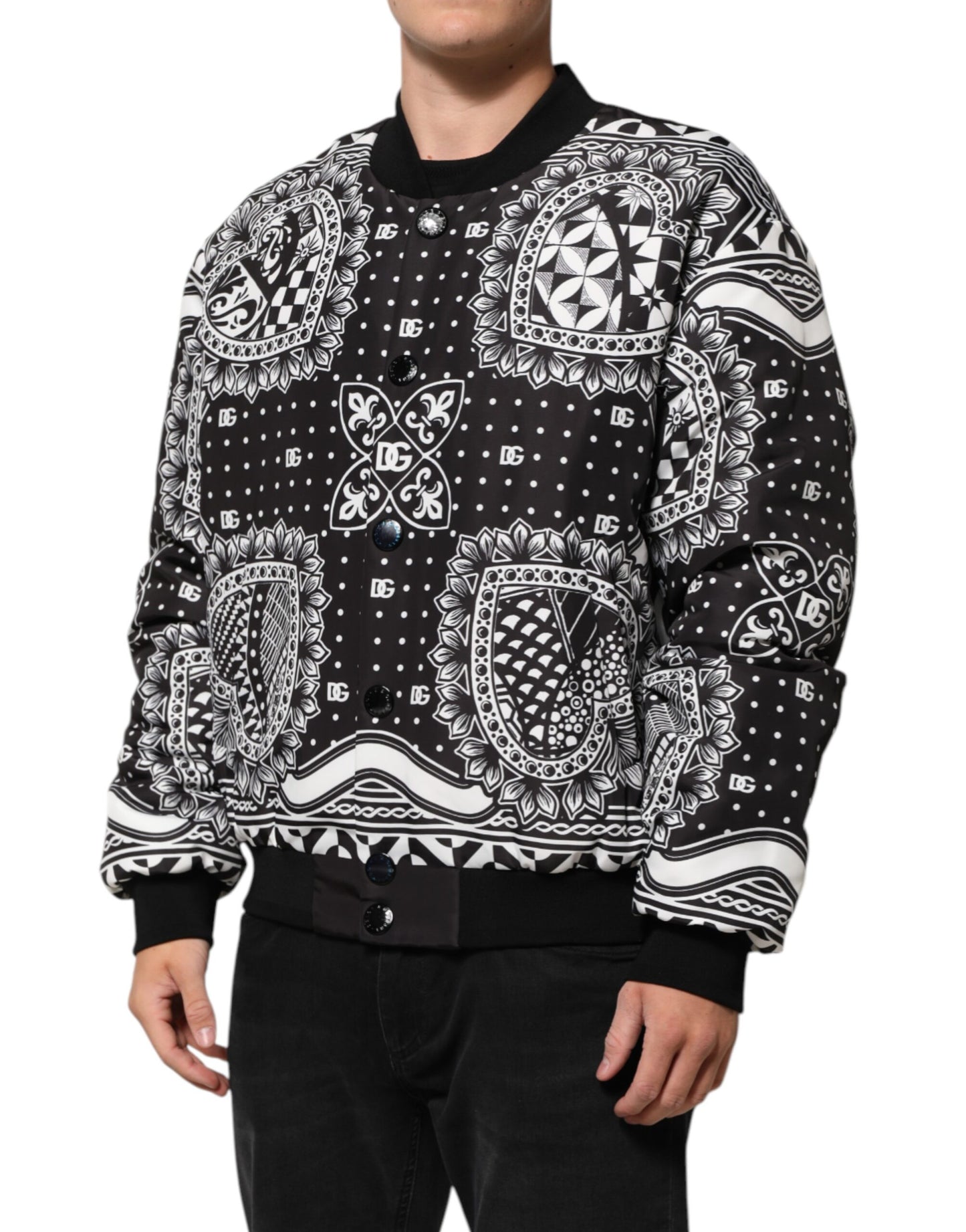 Dolce & Gabbana Black White Bandana Print Bomber Jacket - from Dolce & Gabbana