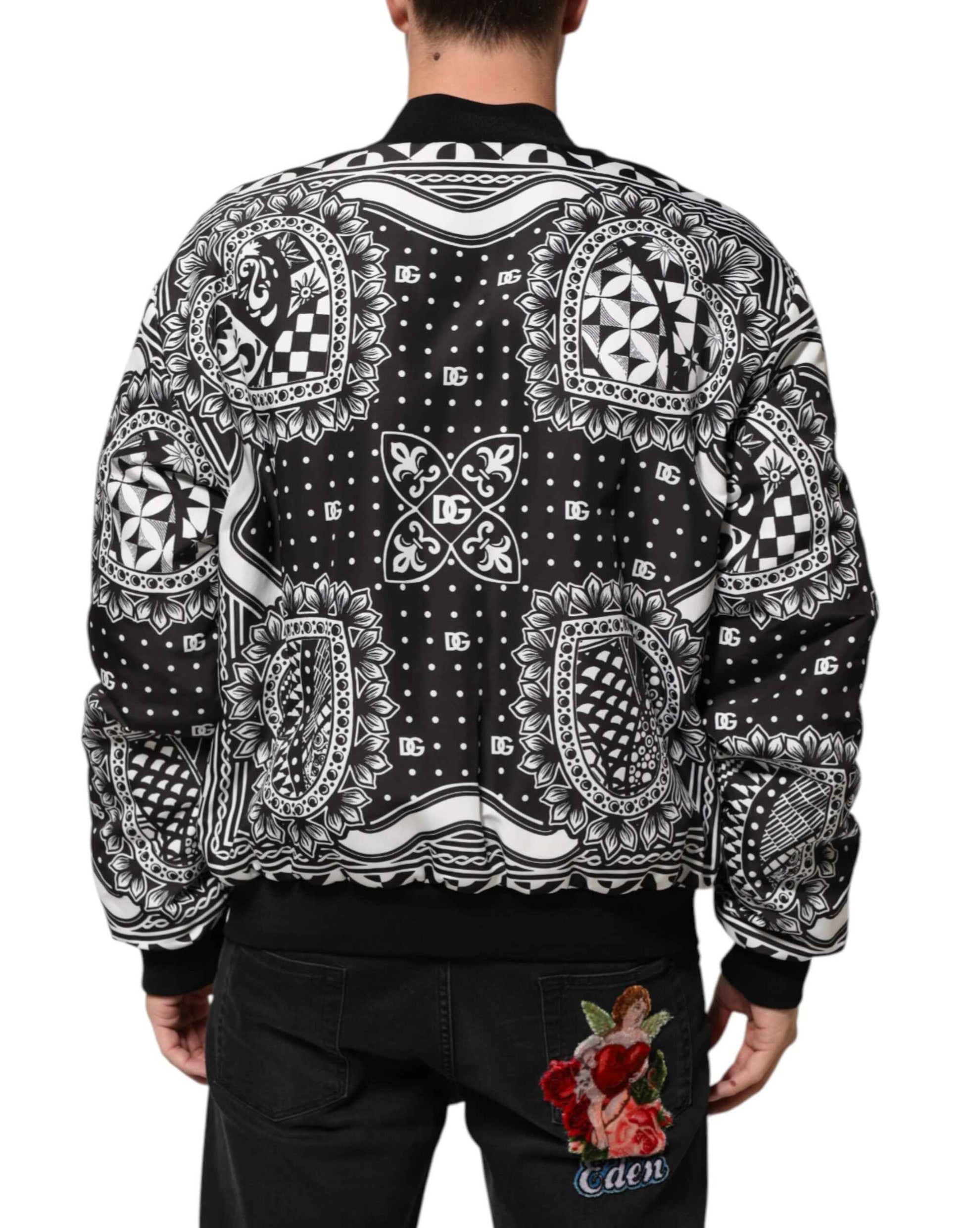 Dolce & Gabbana Black White Bandana Print Bomber Jacket by Dolce & Gabbana