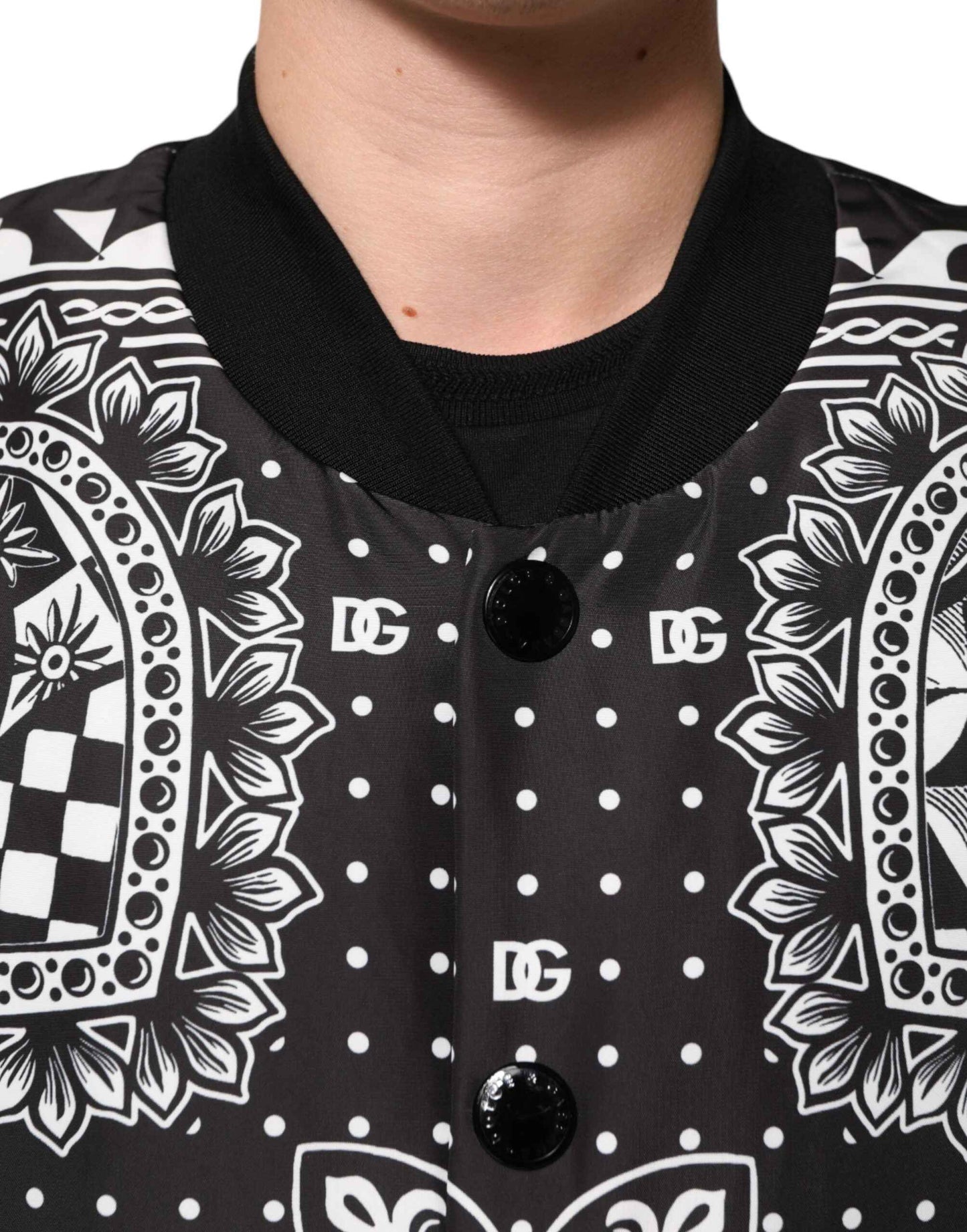 Dolce & Gabbana Black White Bandana Print Bomber Jacket by Dolce & Gabbana