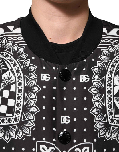 Dolce & Gabbana Black White Bandana Print Bomber Jacket by Dolce & Gabbana