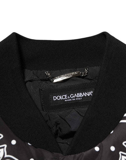 Dolce & Gabbana Black White Bandana Print Bomber Jacket by Dolce & Gabbana